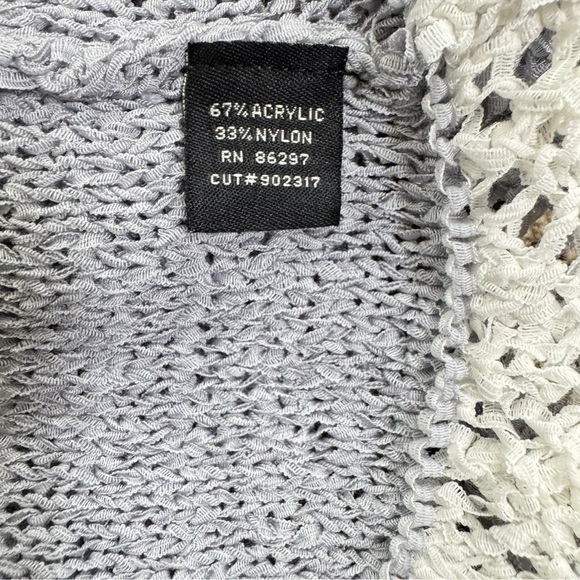 Vertigo Poncho Cape Shawl Gray Black Knit Lace Pom Pom Boho Cottagecore XL NWT - Picture 7 of 8